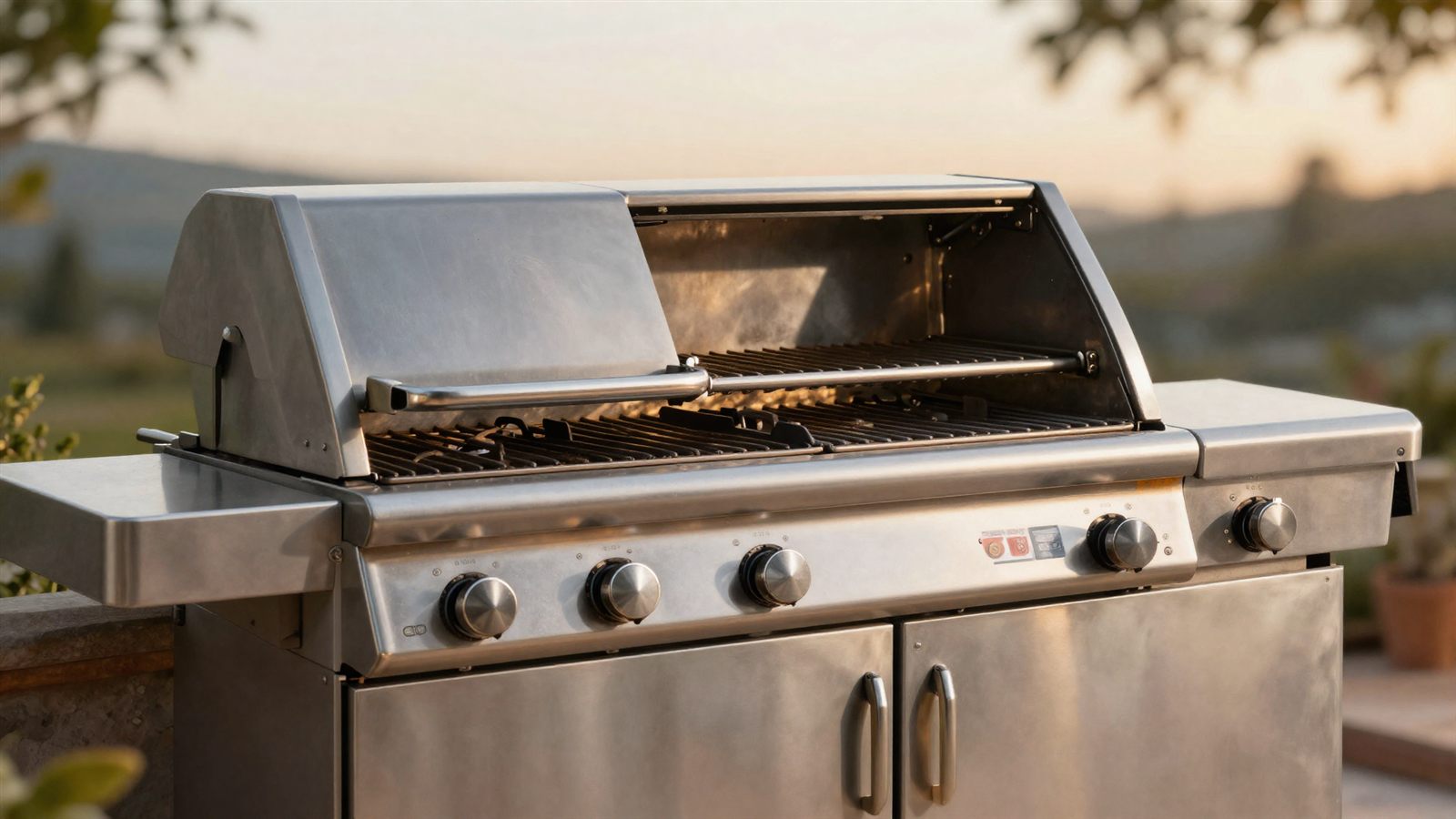 3-Brenner-Gasgrill mit geöffnetem Deckel