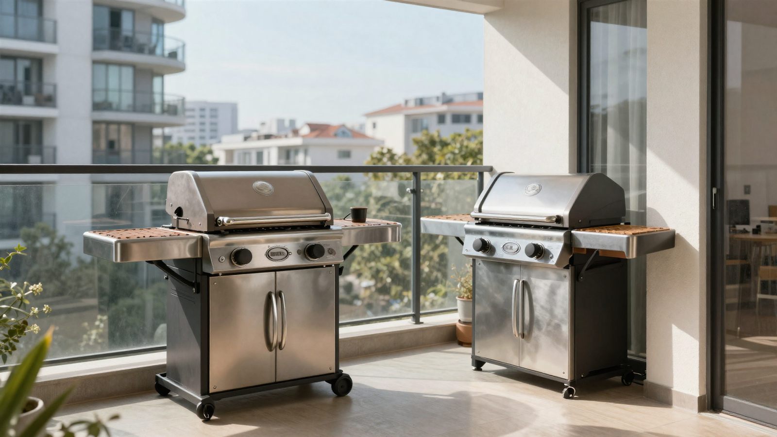 Kompakter Gasgrill auf dem Balkon