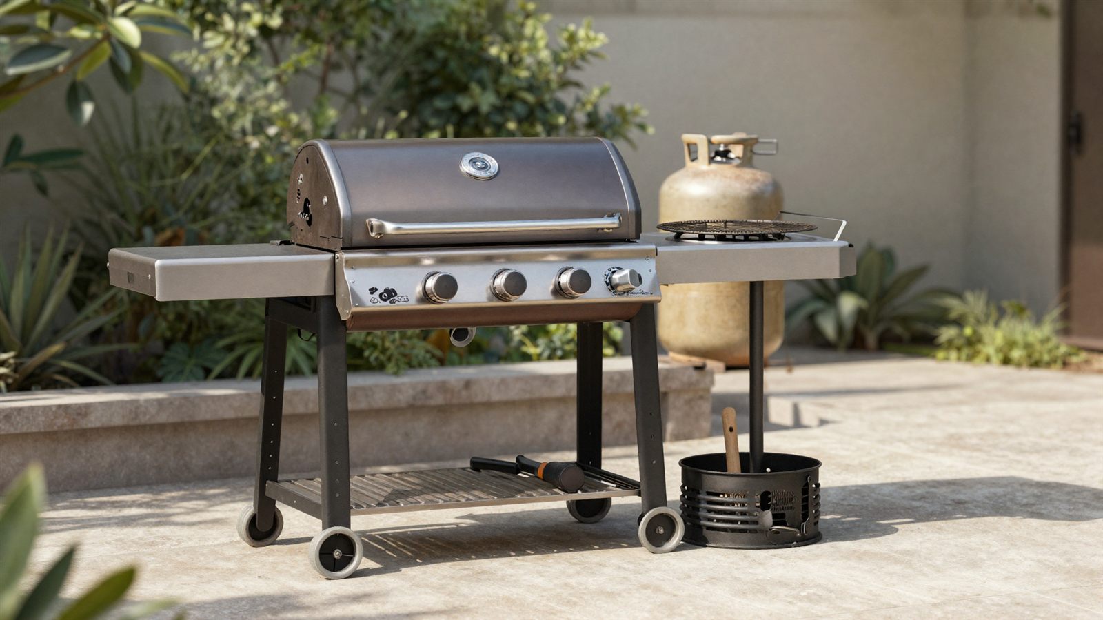 Gasgrill mit Gasflasche und Zubehör